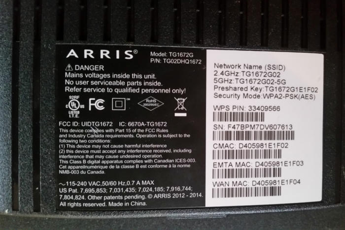ARRIS router label